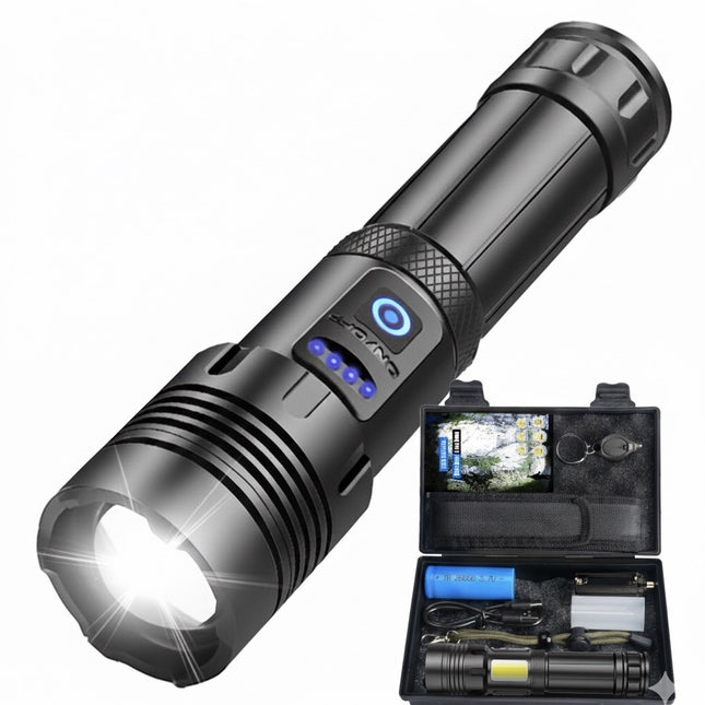 UltraBright XHP90 +COB Rechargeable LED Torch – Super Strong, Long Range & Waterproof Flashlight