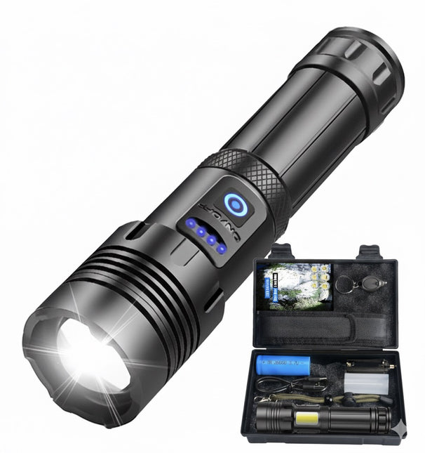 UltraBright XHP90 +COB Rechargeable LED Torch – Super Strong, Long Range & Waterproof Flashlight