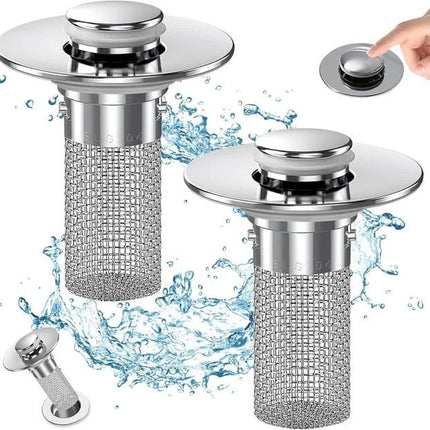 2-in-1 Pop-Up Sink Stopper & Drain Filter - Removable Hair Catcher for Clog-Free Drains