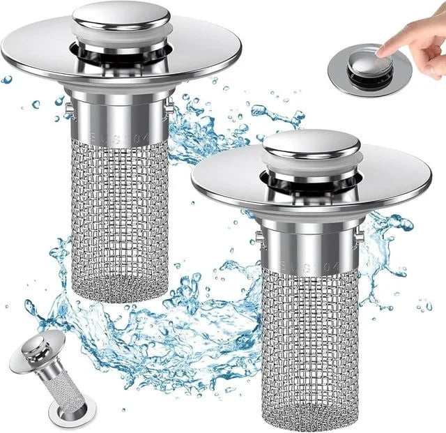2-in-1 Pop-Up Sink Stopper & Drain Filter - Removable Hair Catcher for Clog-Free Drains