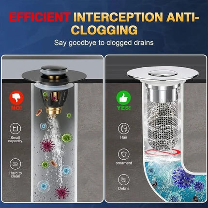 2-in-1 Pop-Up Sink Stopper & Drain Filter - Removable Hair Catcher for Clog-Free Drains